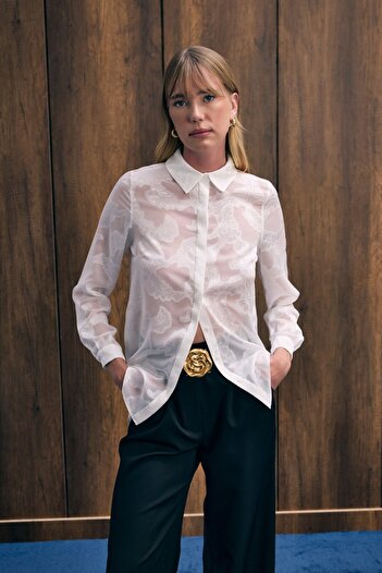 Sateen Transparan Shirt - Ecru
