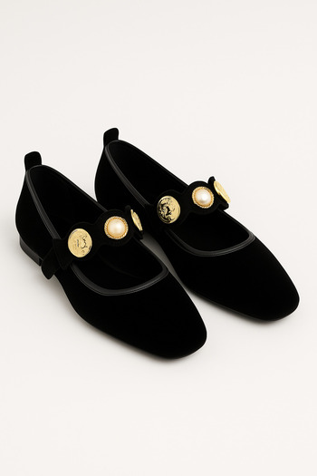 StWenn Women's Ballet Shoes Velvet Gold Buckle Stylish Lightweight Orthopedic Noiseless Sole