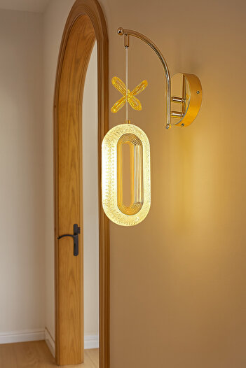 Fer Avize Doruk Aplik Gold Decorative Led Lighting Crystal Stone Daylight Hall Entrance Cafe