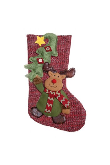 Stef's Cat Gift Stocking, reindeer pattern, red, size 20x45 cm, textile, interior