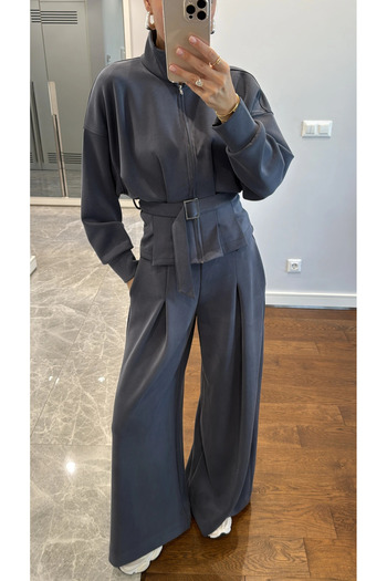 My Blog Anthracite Belted Trousers with Pencil Suit - 7278