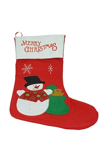 Stef's Cat Gift Stocking, Snowman design, red, size 19x38 cm, textile, interior