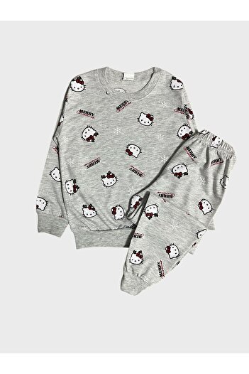 Pajama Shop Girl's 100% Cotton Gray Heart Patterned Long Sleeve Seasonal Pajama Set
