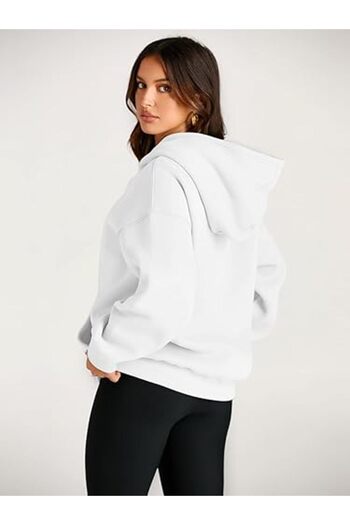 LADY HAZAL White Hooded Model Oversize Fit Regular Unisex Sweatshirt