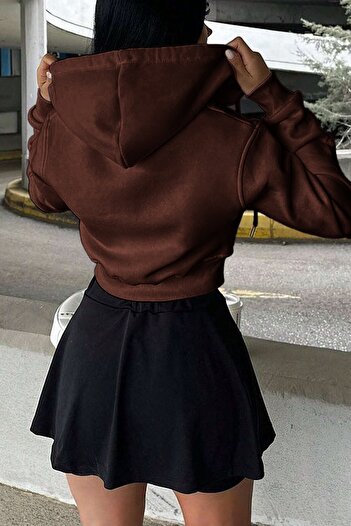 GHASSY CO. Women's Cotton Crop Model Kangaroo Pocket Hooded Crop Sports Sweatshirt