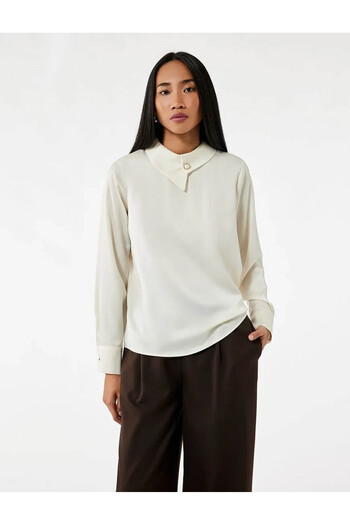 Koton Asymmetrical Collar Satin Off-White Women's Blouse 6Wak60097Uw
