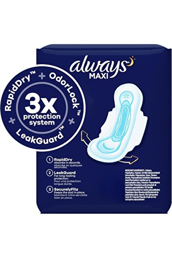 Always Maxi Feminine Pads for Women, Size 4, Overnight Absorbency, Unscented, 28 Count