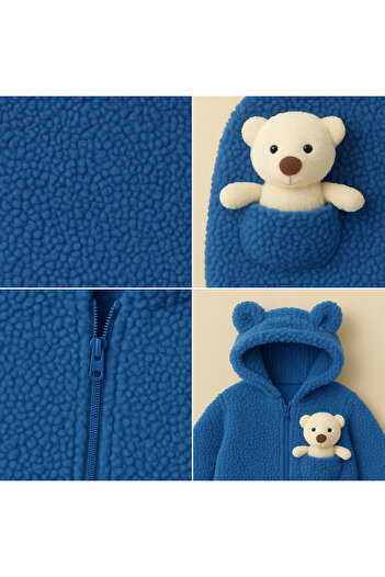 MYZİ STORE Hooded Plush Baby Romper – 100% Cotton with Teddy Bear Detail (0-12 Months)