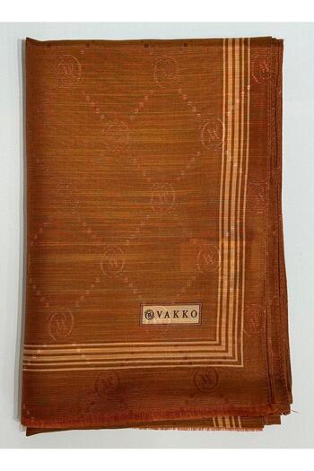 Vakko Monogram Cotton Silk Border Shawl 41540-Cinnamon