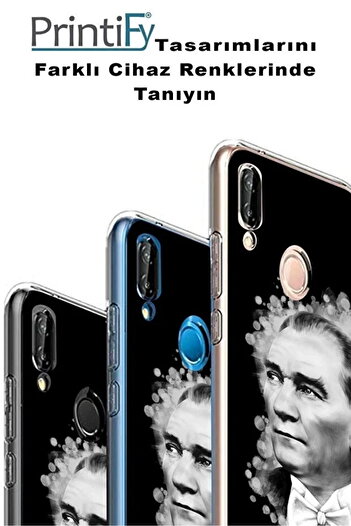 PrintiFy Tecno Camon 20 Pro İle Uyumlu Atatürk Baskılı Kamera Korumalı Şeffaf Kılıf