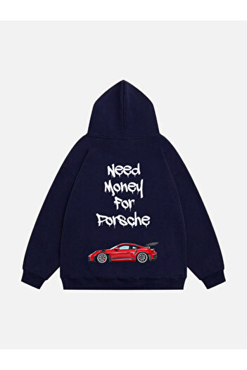 Mad&Calf Hanorac oversize unisex cu glugă din fleece cu imprimeu Need Money For