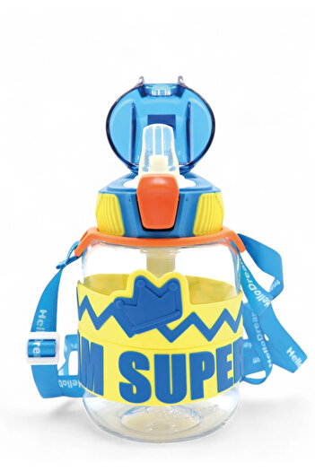 H.H.M ŞENVER TİCARET King Tritan Water Bottle with Straw - Colored Water Bottle with Neck Strap School Children's Water Bottle Bpa Free 620 ml
