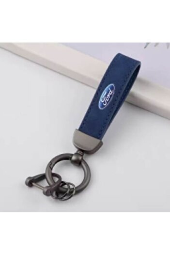 OEM Ford Keychain, Aluminum/Leather Blue