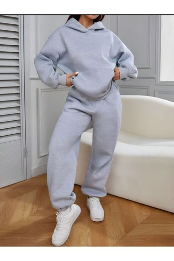 trendgar Set de îmbrăcăminte unisex gri cu glugă și pantaloni de sport