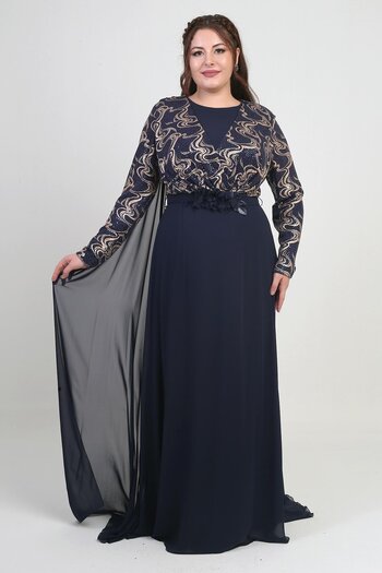 By Saygı Women's Double-Breasted Collar Look Sequin Lined Chiffon Long B.B. Dress