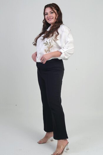 By Saygı Women's Elastic Waist, Full Length, Lycra Knitted Crepe, Striped, Plus Size Palazzo Pants