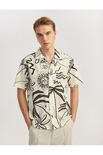 Koton Short Sleeve Cotton Embroidered Patterned Shirt