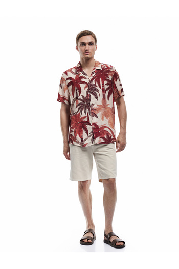Koton Short Sleeve Regular Fit Turn-Down Collar Viscose Palm Print Hawaiian Shirt