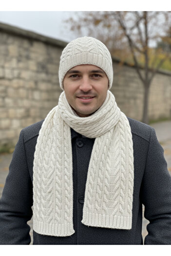 derikem Men's Wool Winter Knitted Beanie Scarf Two-Piece Set