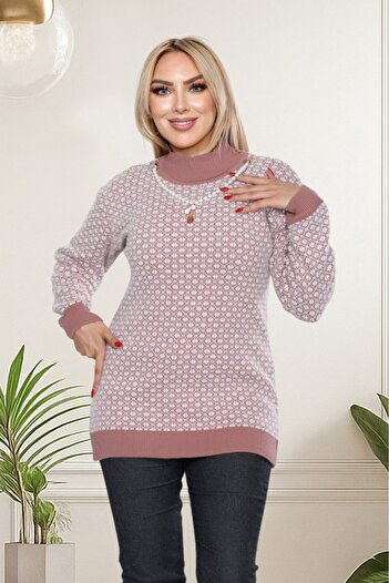 İmran Triko Stylish Beard (Soft) Blouse with Necklace Accessory Detail - Turtleneck New Season Modern Design