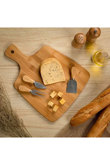 Alberto bamboo cutting board with handle & 3 cheese knives 28*38 cm