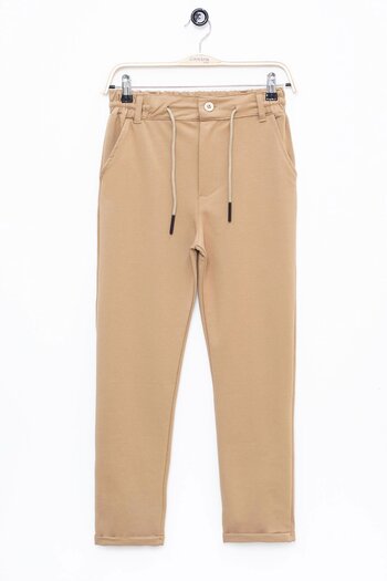 Cansın Mini Brown Double Leg Lace-Up Waistband Boys' Fabric Trousers 22679