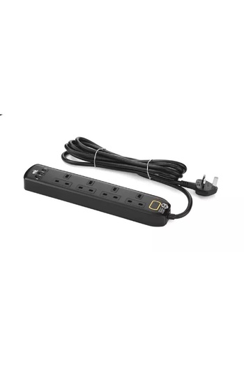Green Home Power Extension Cord, 4 Sockets, 2USB & 1 Type C, 3M Cable Length, Black
