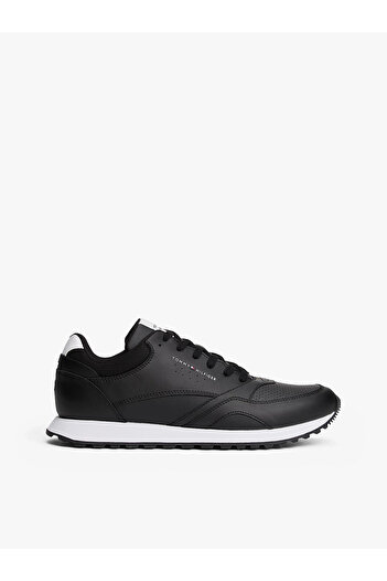 Tommy Hilfiger Men's Leather Contrast Logo on the Heel Breathable Outer Surface Black Sneaker Fm0Fm05512-0Gx