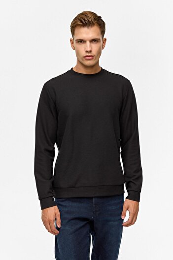 SÜVARİ Black Regular Plain Crew Neck Sweatshirt