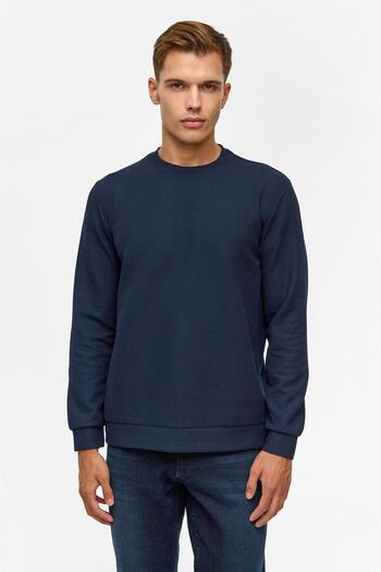 SÜVARİ Navy Blue Regular Plain Crew Neck Sweatshirt
