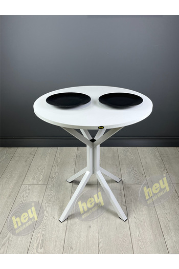 hey modüler mobilya Pars Beyaz 2 Kişilik Yuvarlak Mutfak Yemek Masası Takımı 2+1 Beyaz Deri 70 cm