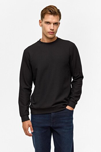 SÜVARİ Black Regular Plain Crew Neck Sweatshirt