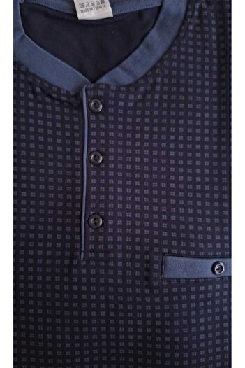 Tarık Erkek %100 Pamuk İnterlok Süs Baskılı Laci Kareli Yarım Düğme Uzun Kollu Pijama Takımı