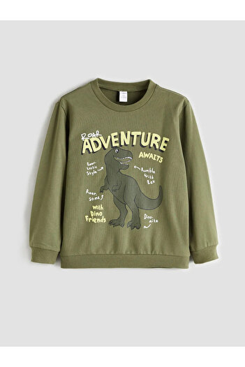 LC Waikiki Lcw Kids Khaki Dinosaur Printed Boys' Sweatshirt and Sweatpants Set of 2