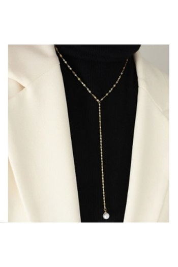 KESNUP Pearl necklace, at the base of the neck, White / Rose Gold