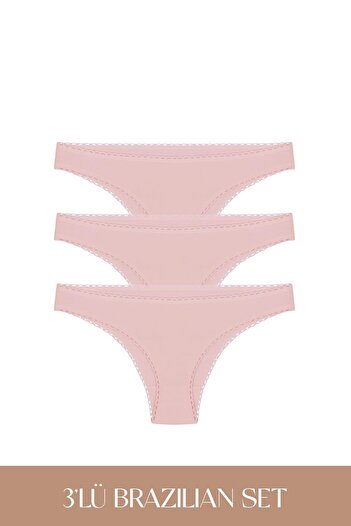 Feu De Elu Σετ εσώρουχα Cotvie Dusty Rose Cotton Brazilian 3 τεμαχίων