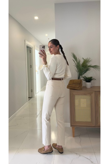 BİRCANÇİL Zr Wita Beige Cropped Leg Slim Fit Jeans
