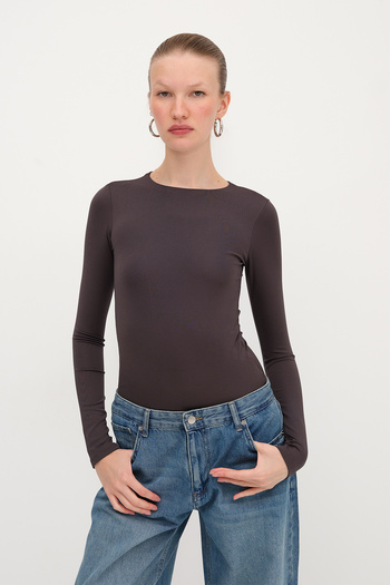 Addax Crew Neck Long Sleeve Basic Bodysuit Z0107-Asn75