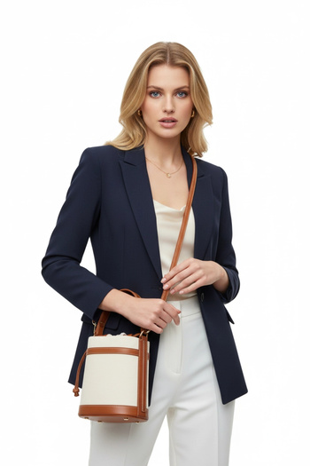 PayBuy Women's Contrast Stitched Bucket Shaped Hand and Shoulder Use Drawstring Modern Bag