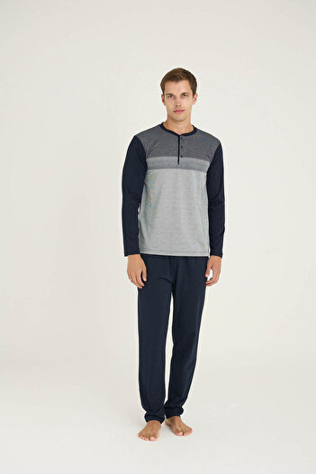KLY Men's Midi Collar Pajama Set Comfortable Sleep Stylish Design