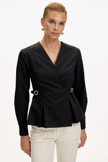 Exquise Double Breasted Collar Long Sleeve Slim Fit Shirt