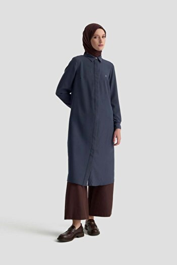 Armine TREND Hidden Button Sleeve Detail Shirt Collar Tunic Indigo 25Yt4158