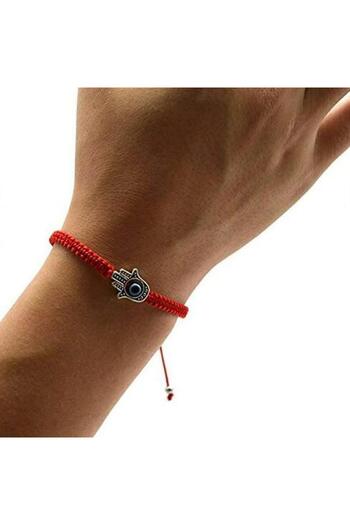 Pursehuit Red, braided bracelet with the hand of Fatima, Evelina C1