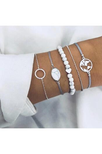 Pursehuit Set of 5 silver-colored bracelets with blue beads, Trixy C1