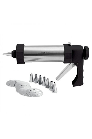 Kinghoff KH 1363 pastry syringe, 21x17 cm, 8 templates, 8 tips, Inox, Gray/black