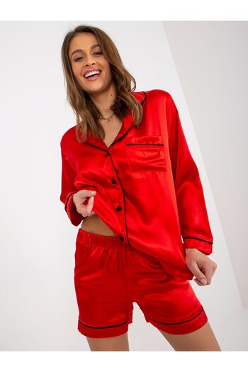 OEM Women's red satin pajamas with shorts and shirt - L/XL