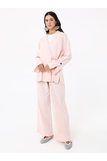 MRS. POLEEN Side Tie Double Breasted Jacket Suit - Pink - Mrs Poleen