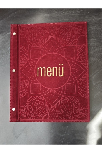 ankara menü A4 Velvet Menu Holder Nubuck Red Gilded