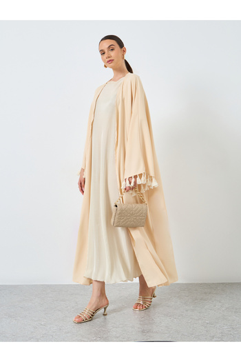 Take Two By Styli Solid Tassel Sleeve Open Front Abaya