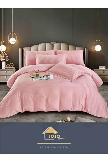 JOJO HOME Double bed linen, Deluxe fine damask, 6 pieces, Powder Pink